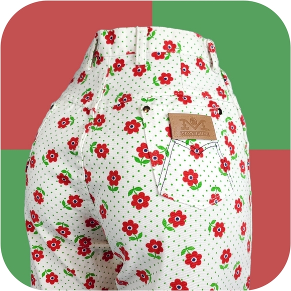 SOLD Vintage 60s flower jeans - Picture 1 of 13